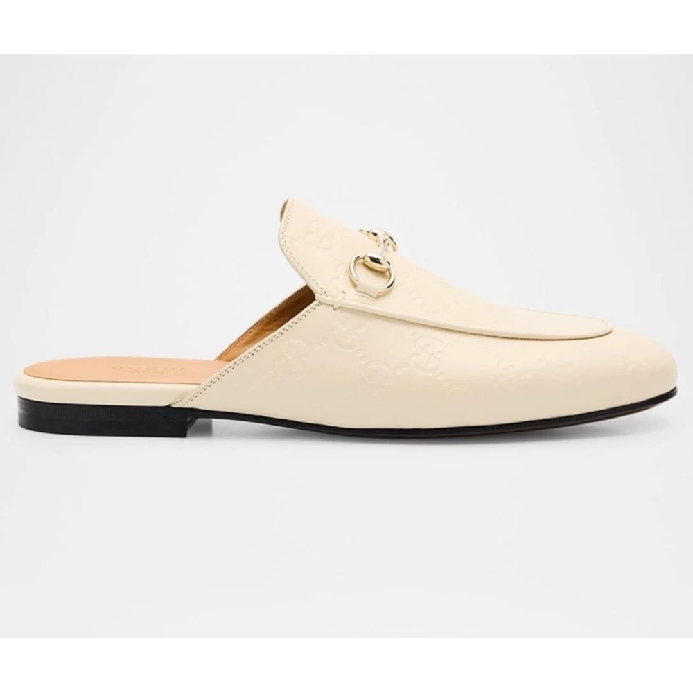 Gucci Princetown New Ivory GG Monogram Logo Slide Loafer Mule Slipper Flat 36.5